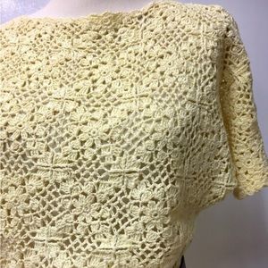 Vtg Bohemian Yellow Crochet Top, Sz L